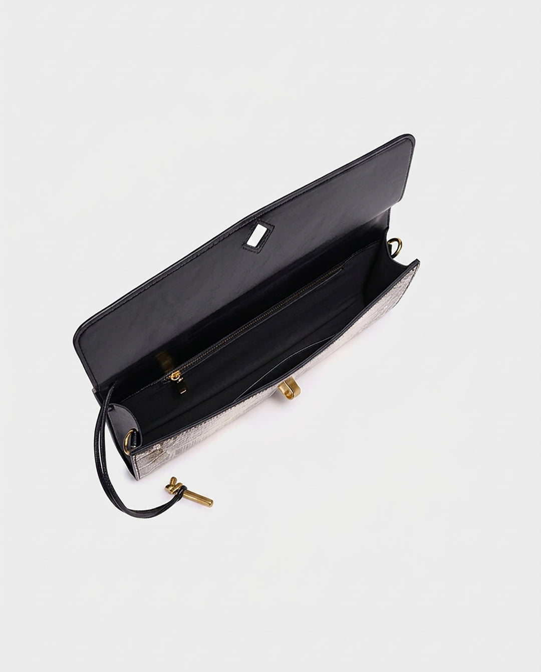 Beige Grey Snake Print Faux Leather Twist Lock Slim Rectangular Crossbody Bar Clutch Bag