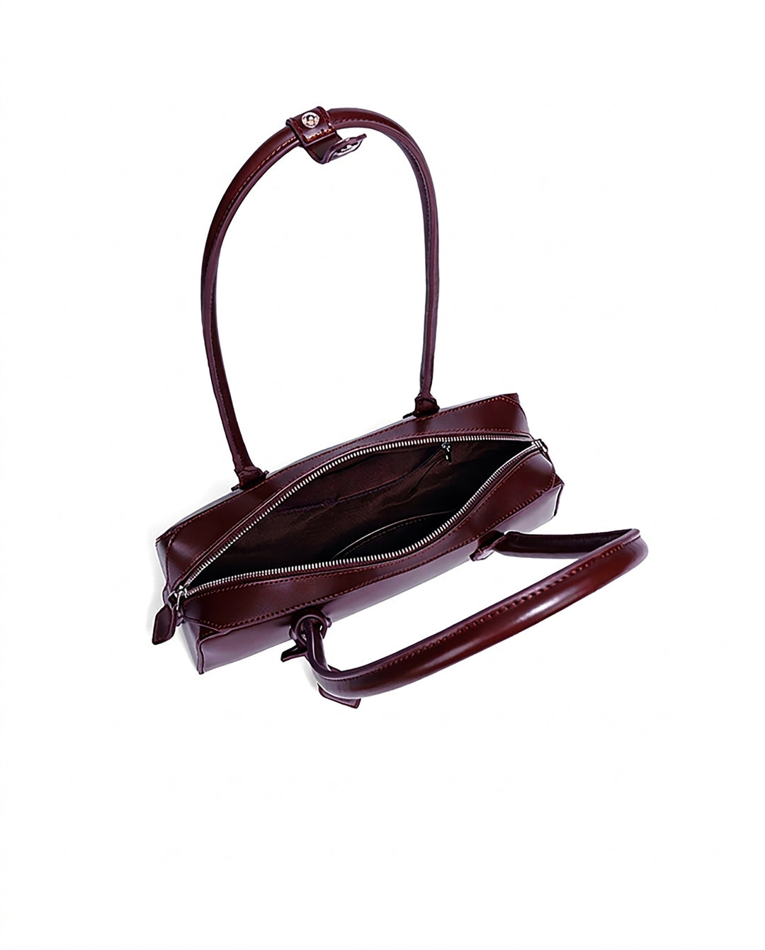 Burgundy Faux Leather Long Thin Handle Zipper Rectangular Mini Shoulder Bar Bag
