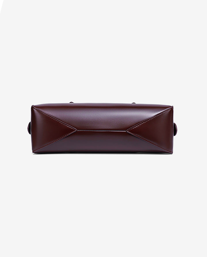 Burgundy Faux Leather Long Thin Handle Zipper Rectangular Mini Shoulder Bar Bag
