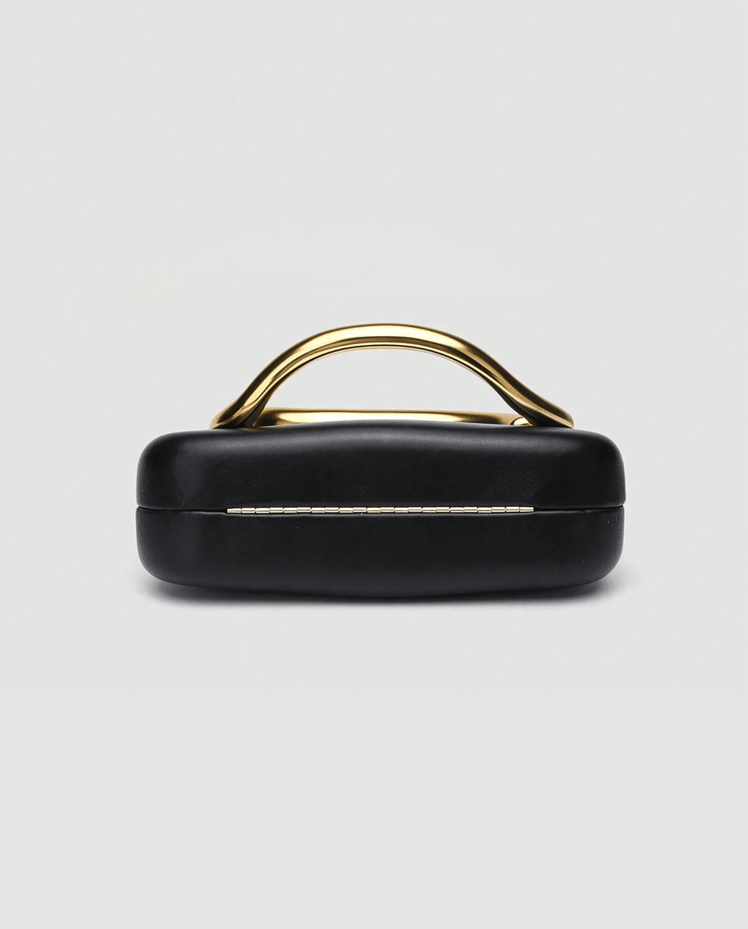 Black Faux Leather Curved Gold Metal Frame Snake Chain Crossbody Clutch Bag