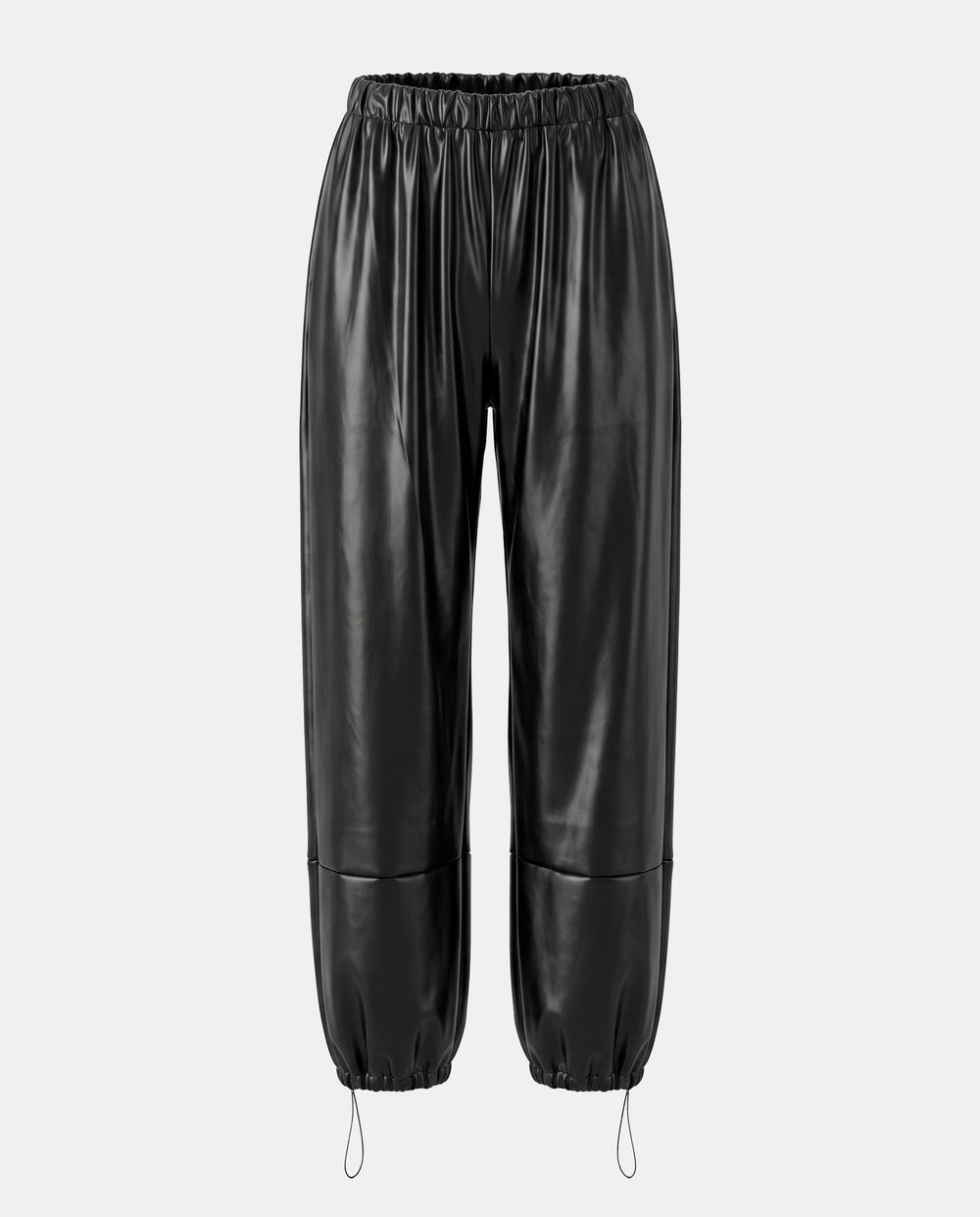 SOLACEFaux Leather Elastic Drawstring Cuff Jogger Baggy Pants