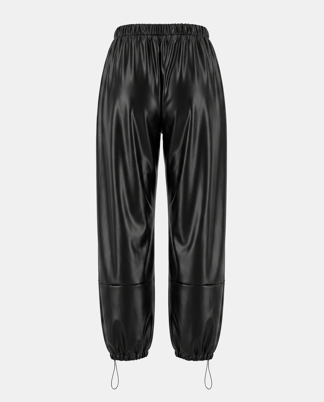 SOLACEFaux Leather Elastic Drawstring Cuff Jogger Baggy Pants