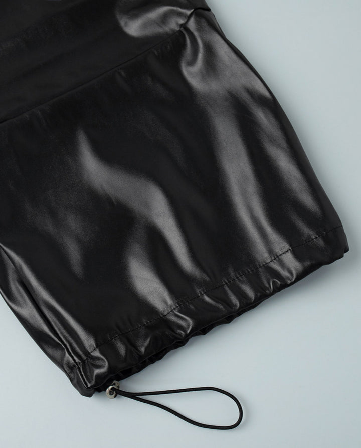 Faux Leather Elastic Drawstring Cuff Jogger Baggy Pants