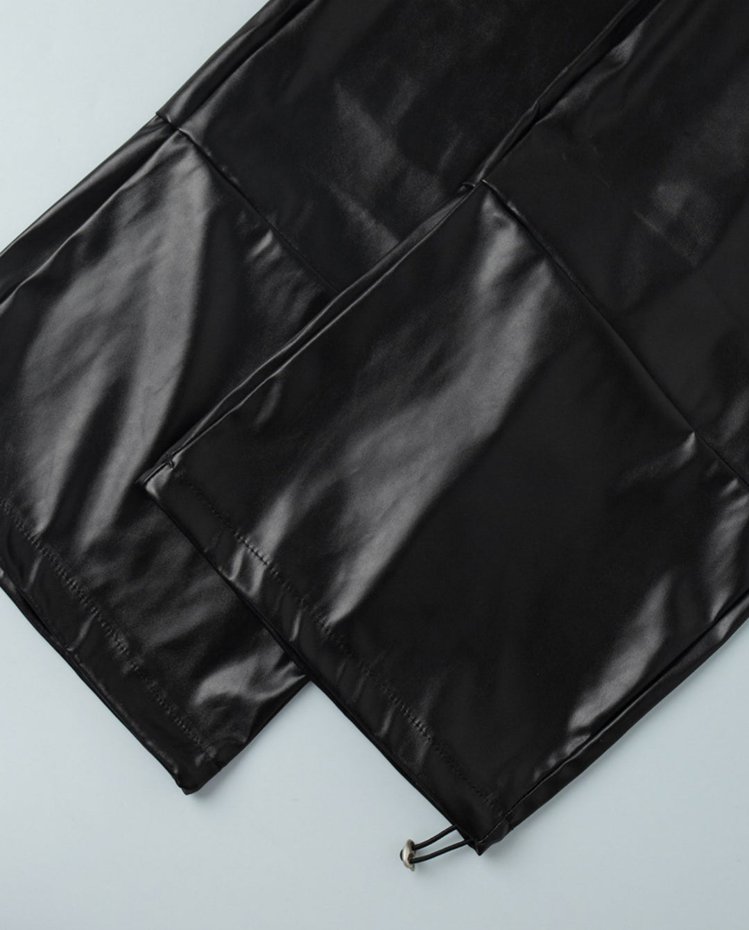 Faux Leather Elastic Drawstring Cuff Jogger Baggy Pants