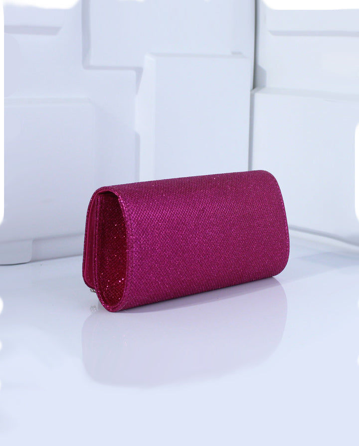Fuchsia Glitter Rhinestone Bow Flap Evening Clutch Bag