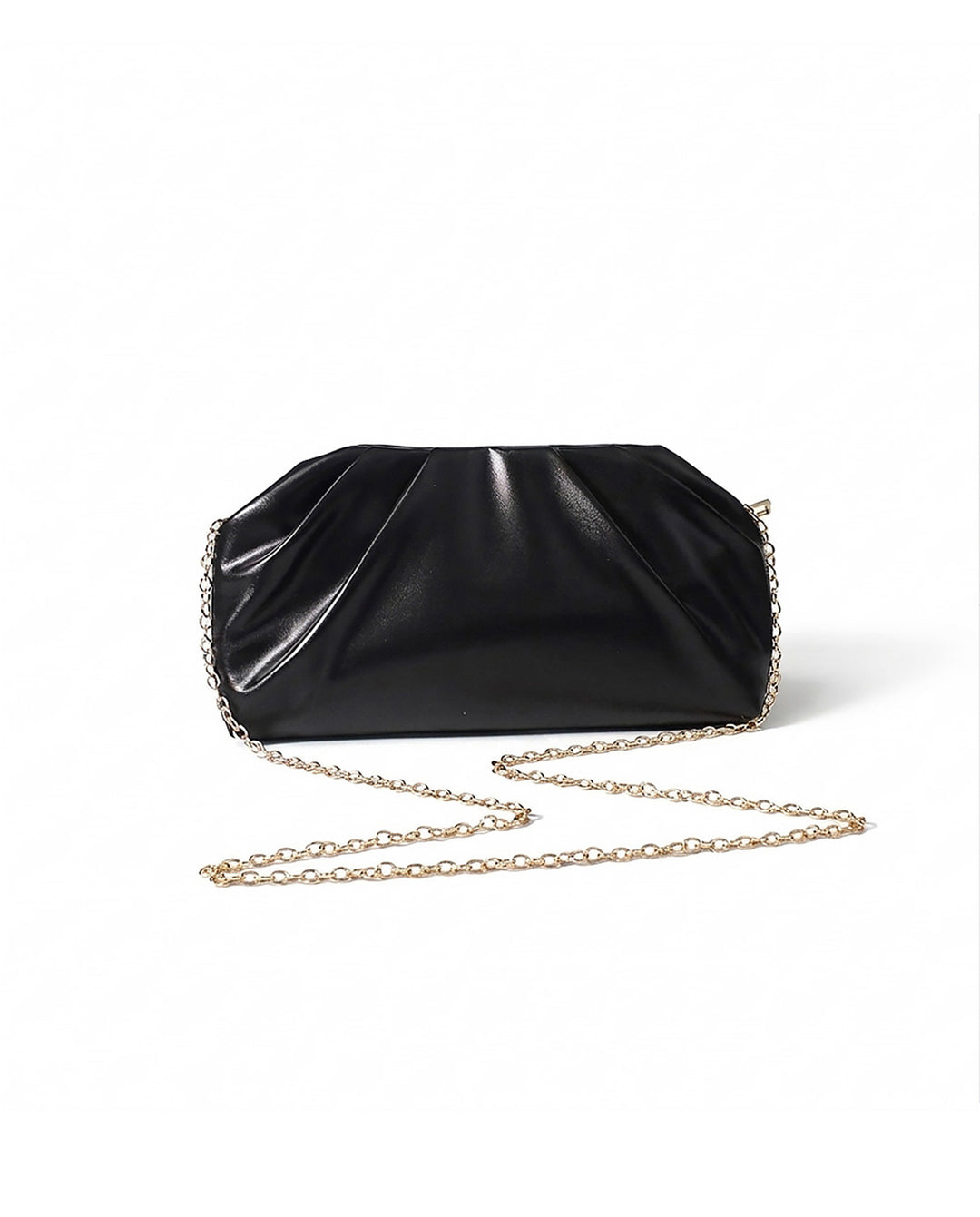 Black Soft Faux Leather Pleated Chain Crossbody Clutch Bag