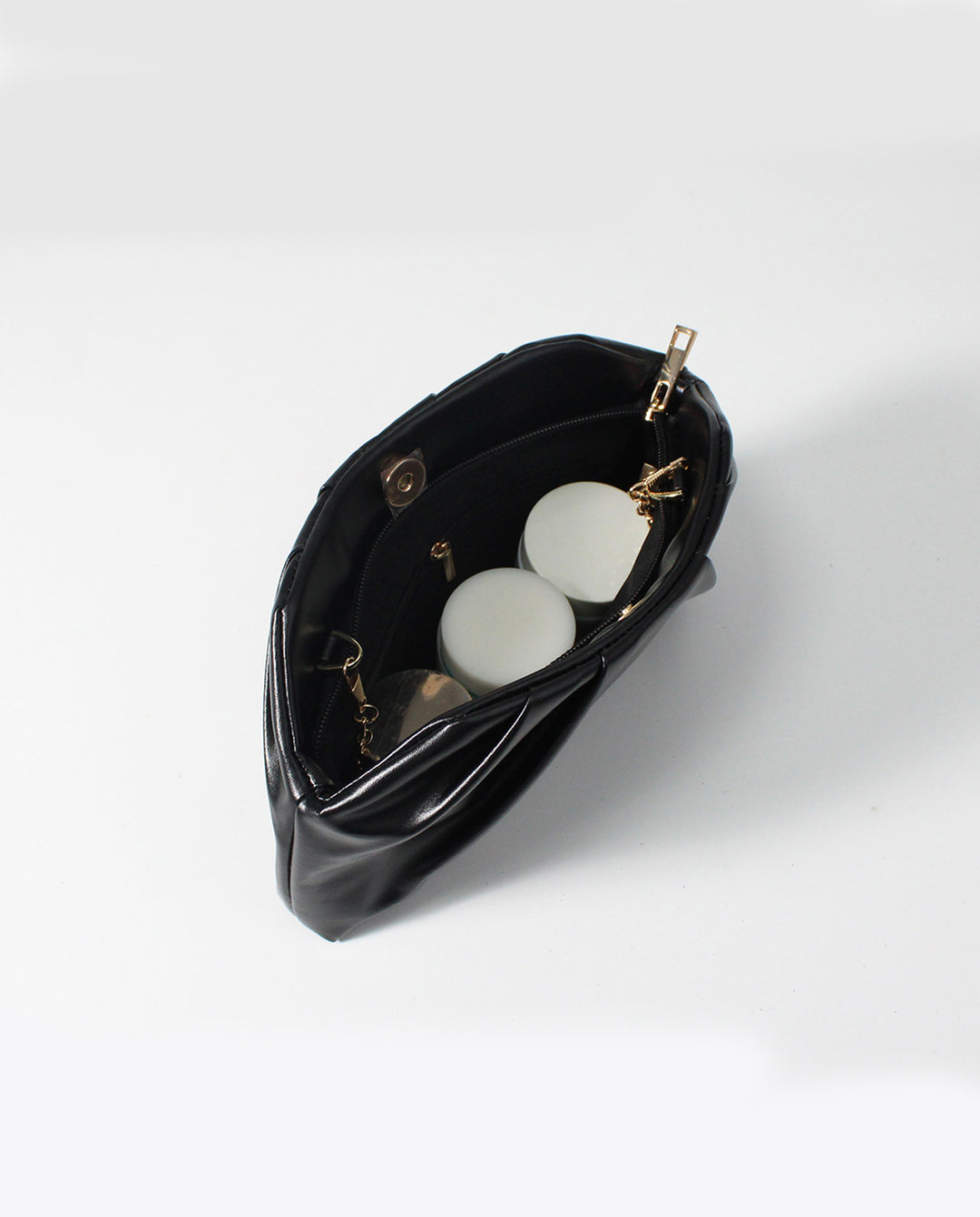 Black Soft Faux Leather Pleated Chain Crossbody Clutch Bag