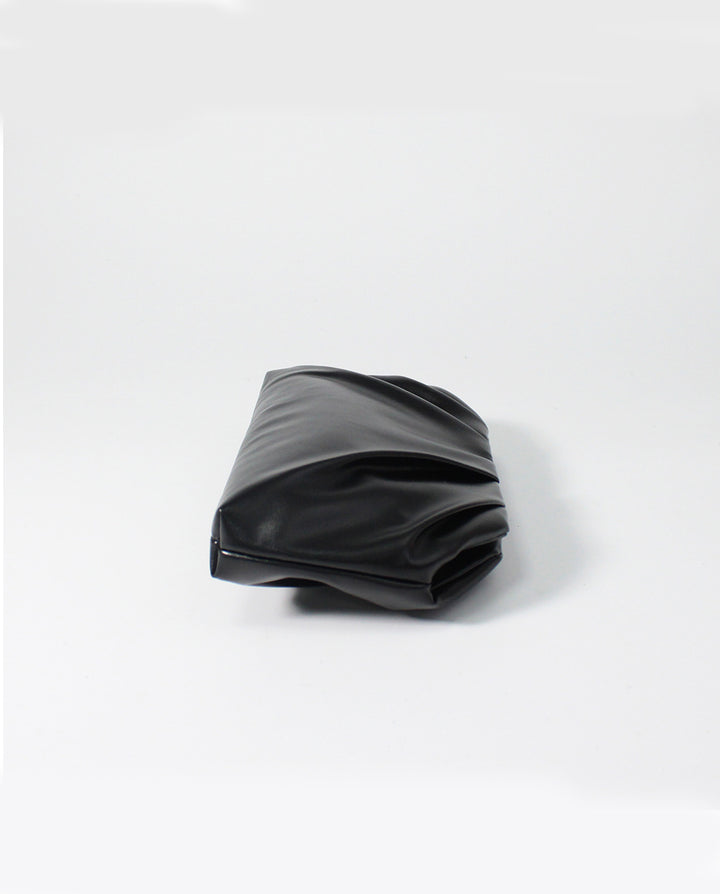 Black Soft Faux Leather Pleated Chain Crossbody Clutch Bag