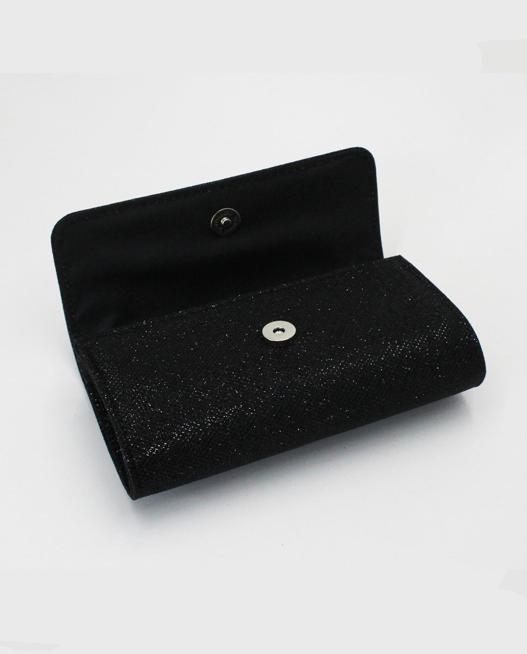 Black Glitter Suede Rectangular Silver Chain Crossbody Clutch Bag