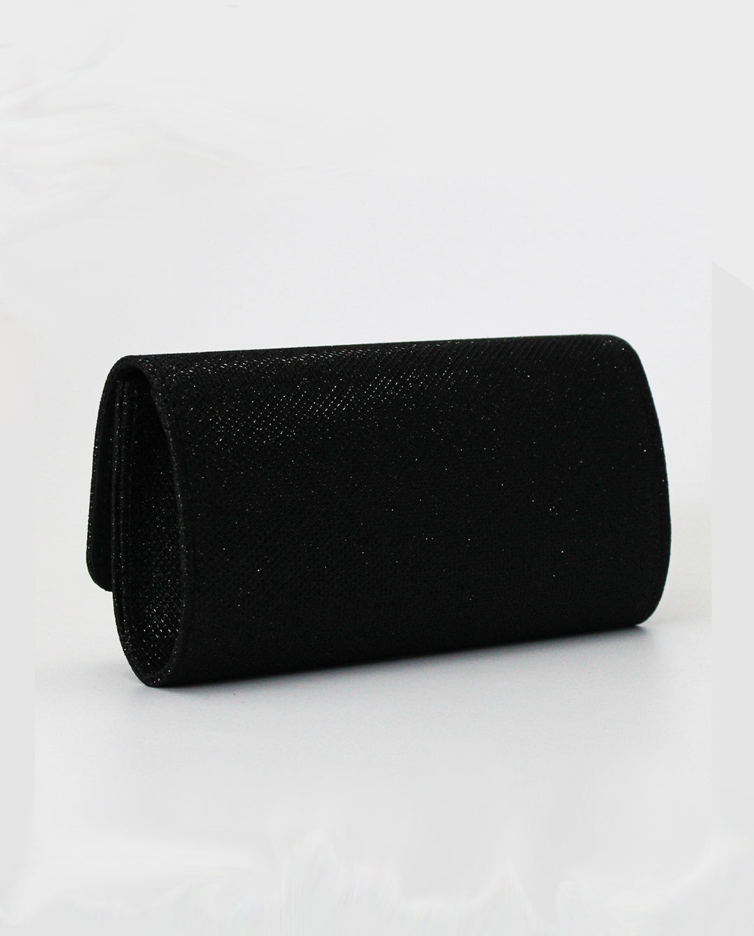 Black Glitter Suede Rectangular Silver Chain Crossbody Clutch Bag
