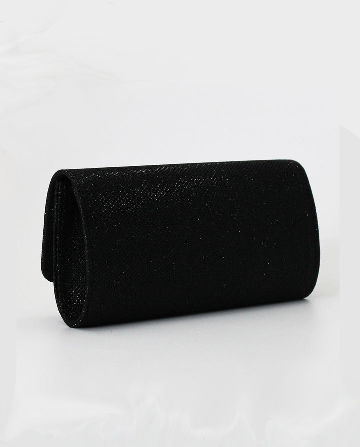 Black Glitter Suede Rectangular Silver Chain Crossbody Clutch Bag