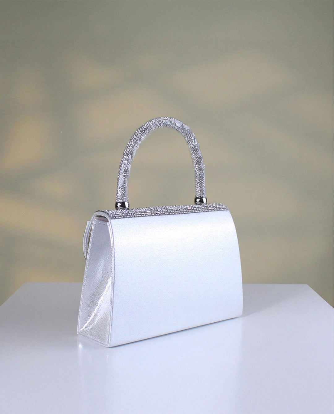 Silver Full Rhinestone Bow Top Handle Silver Chain Crossbody Mini Flap Handbag