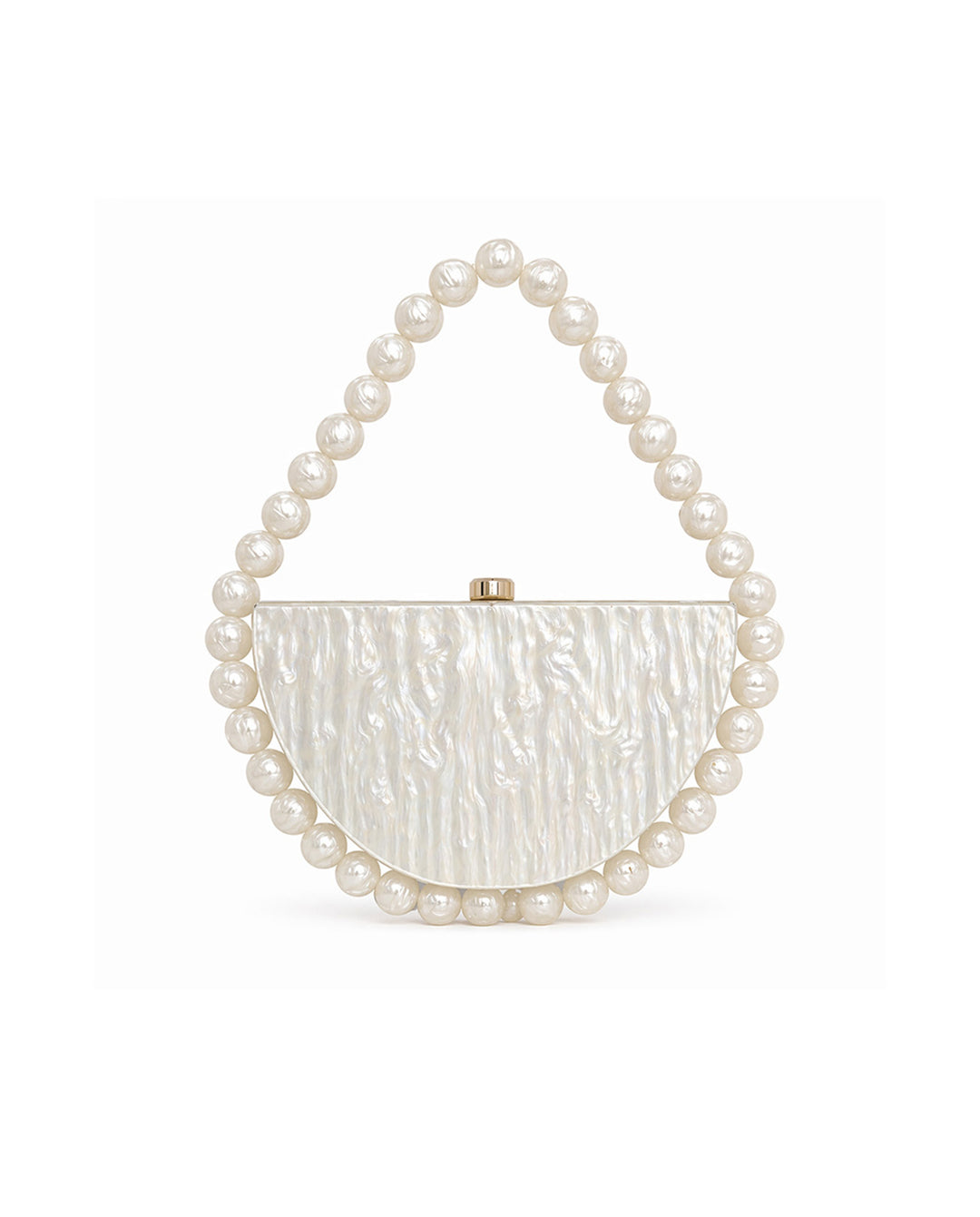 White Marbled Acrylic Half Moon Pearl Top Handle Hard Clutch Bag