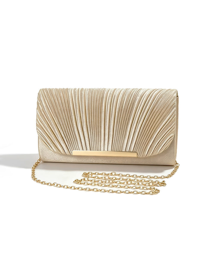 Champagne Pleated Flap Crossbody Evening Clutch Bag