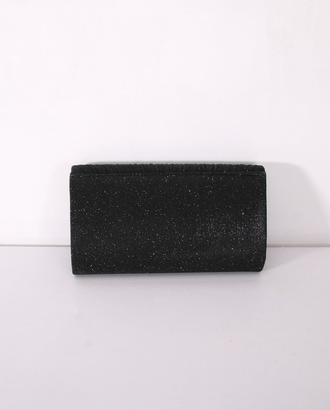 Black Pleated Glitter Silver Trim Envelope Clutch Crossbody Bag