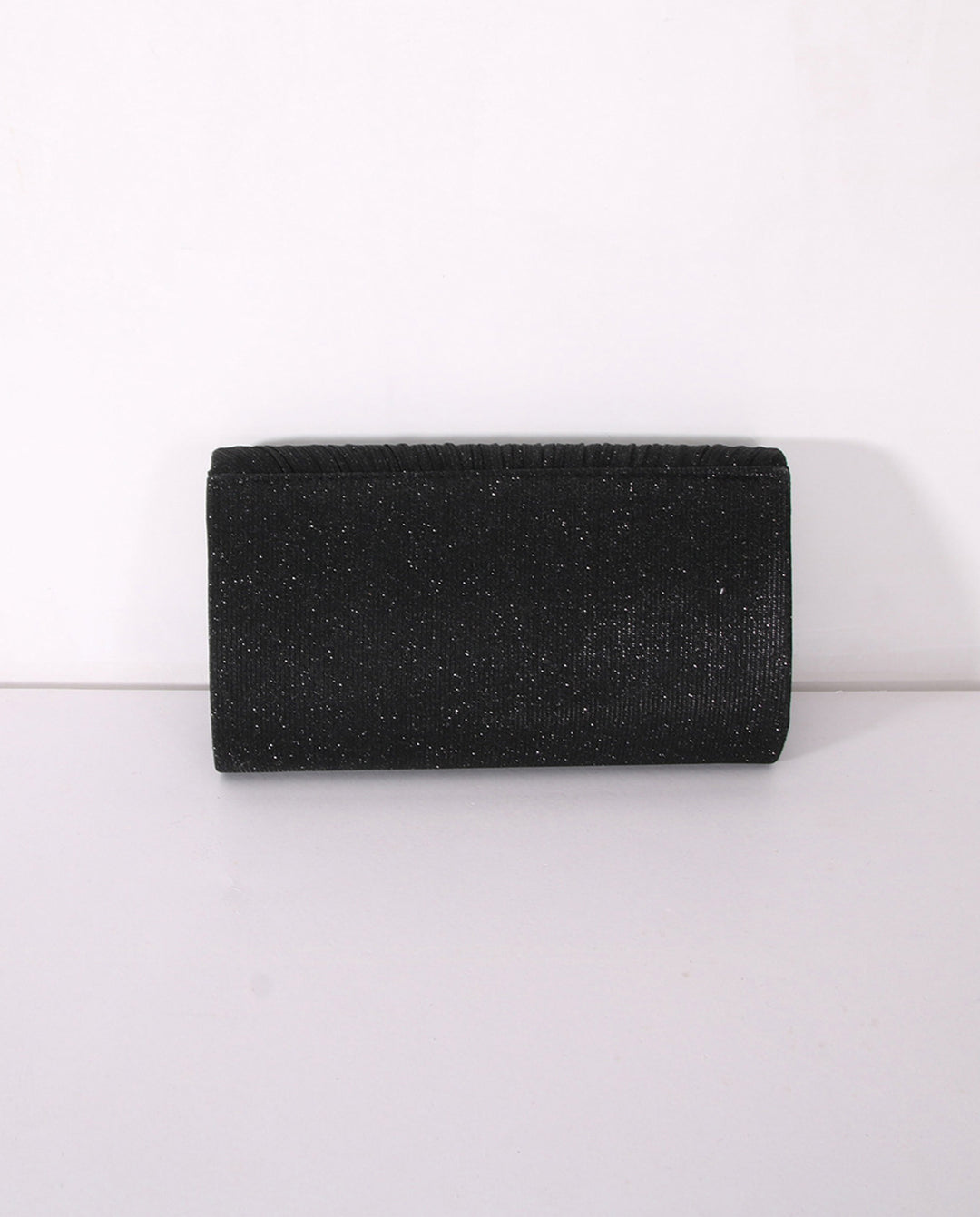 Black Pleated Glitter Silver Trim Envelope Clutch Crossbody Bag