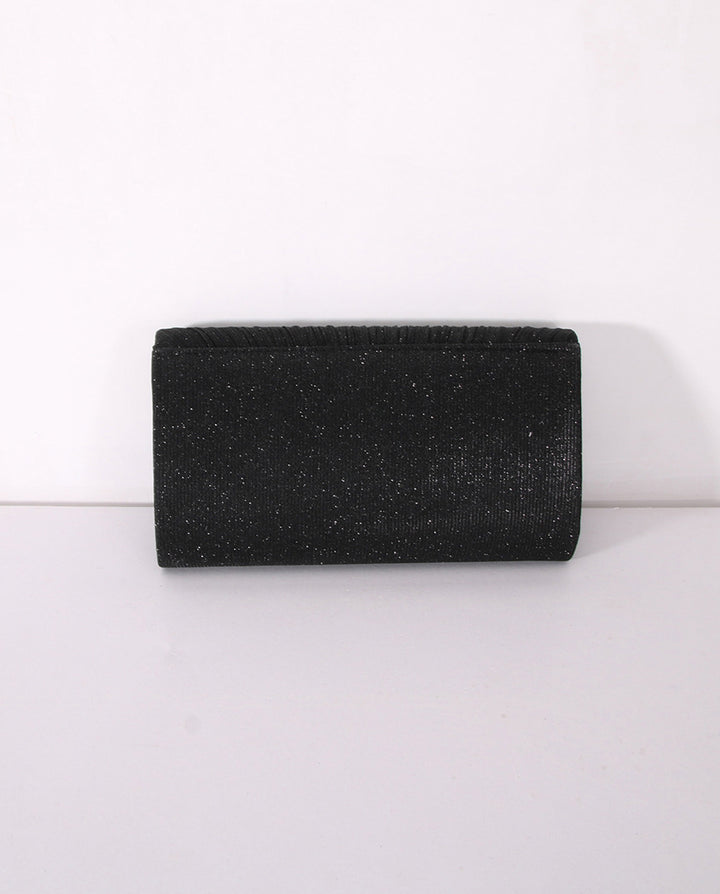Black Pleated Glitter Silver Trim Envelope Clutch Crossbody Bag