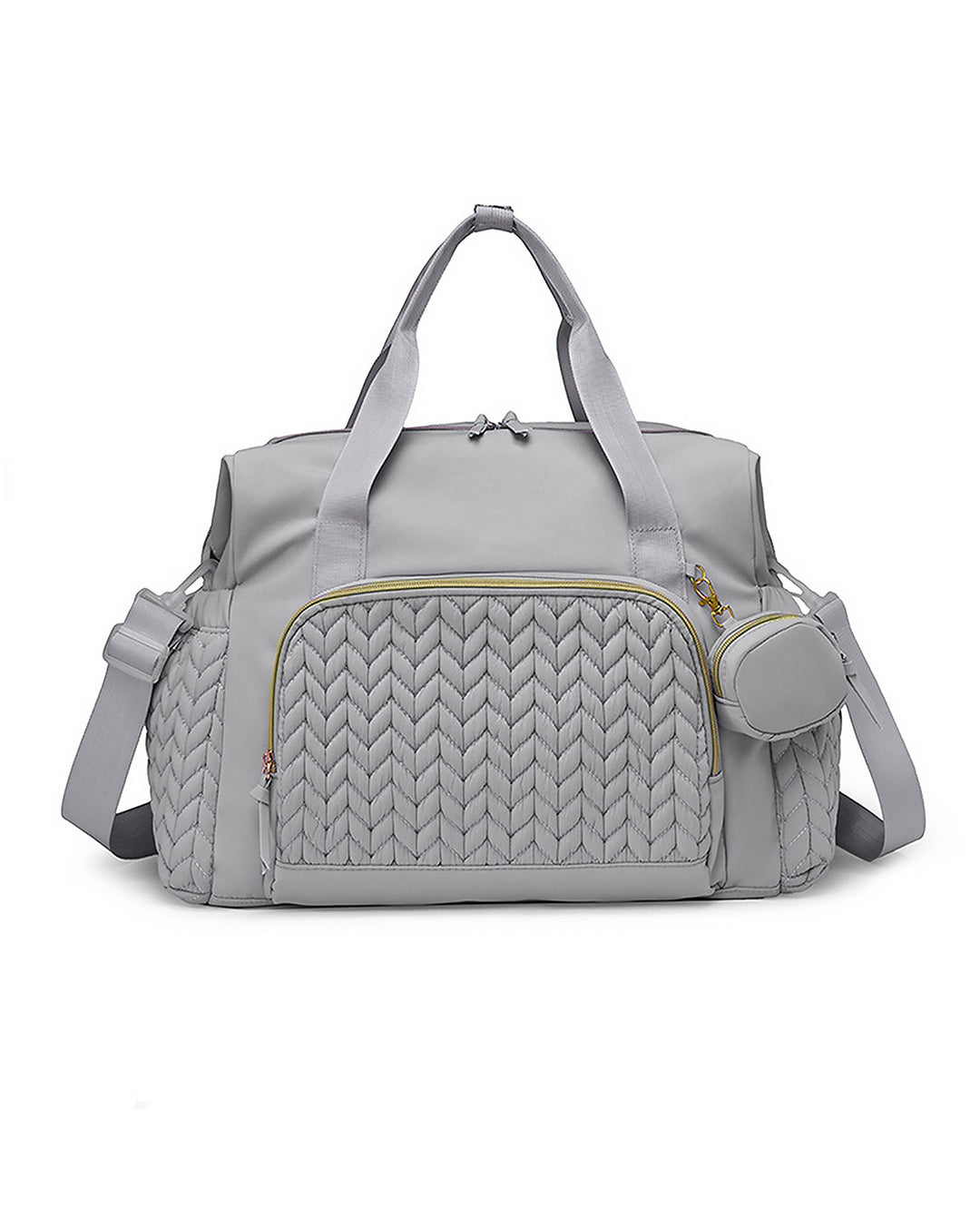 Grey Chevron Quilted Travel Duffle Bag With Mini Coin Purse