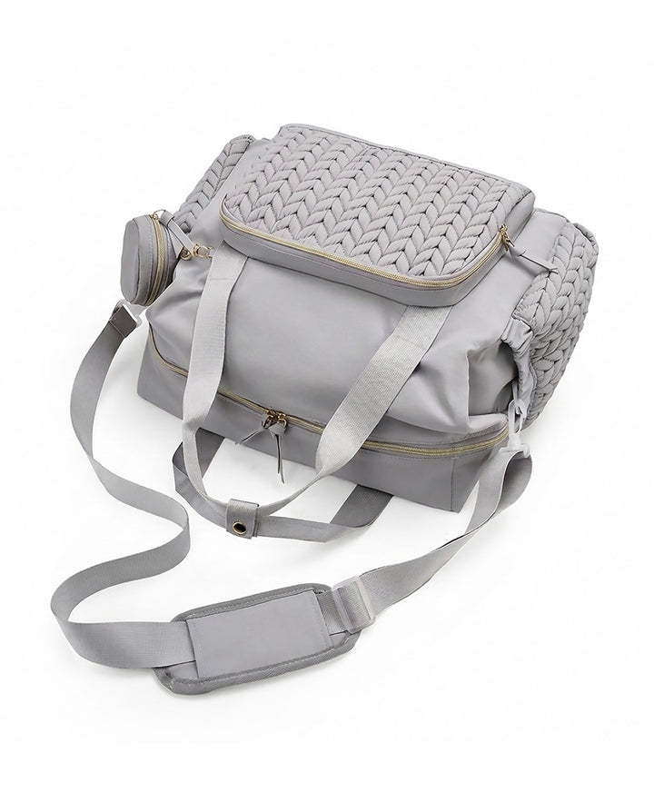 Grey Chevron Quilted Travel Duffle Bag With Mini Coin Purse