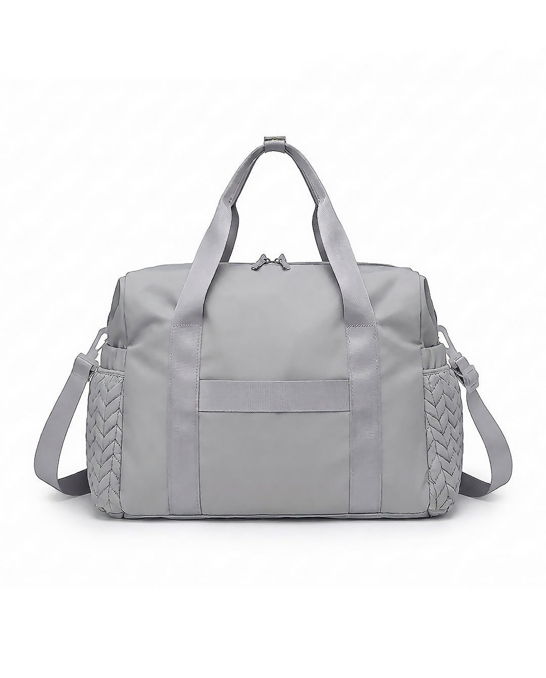 Grey Chevron Quilted Travel Duffle Bag With Mini Coin Purse