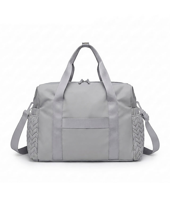 Grey Chevron Quilted Travel Duffle Bag With Mini Coin Purse