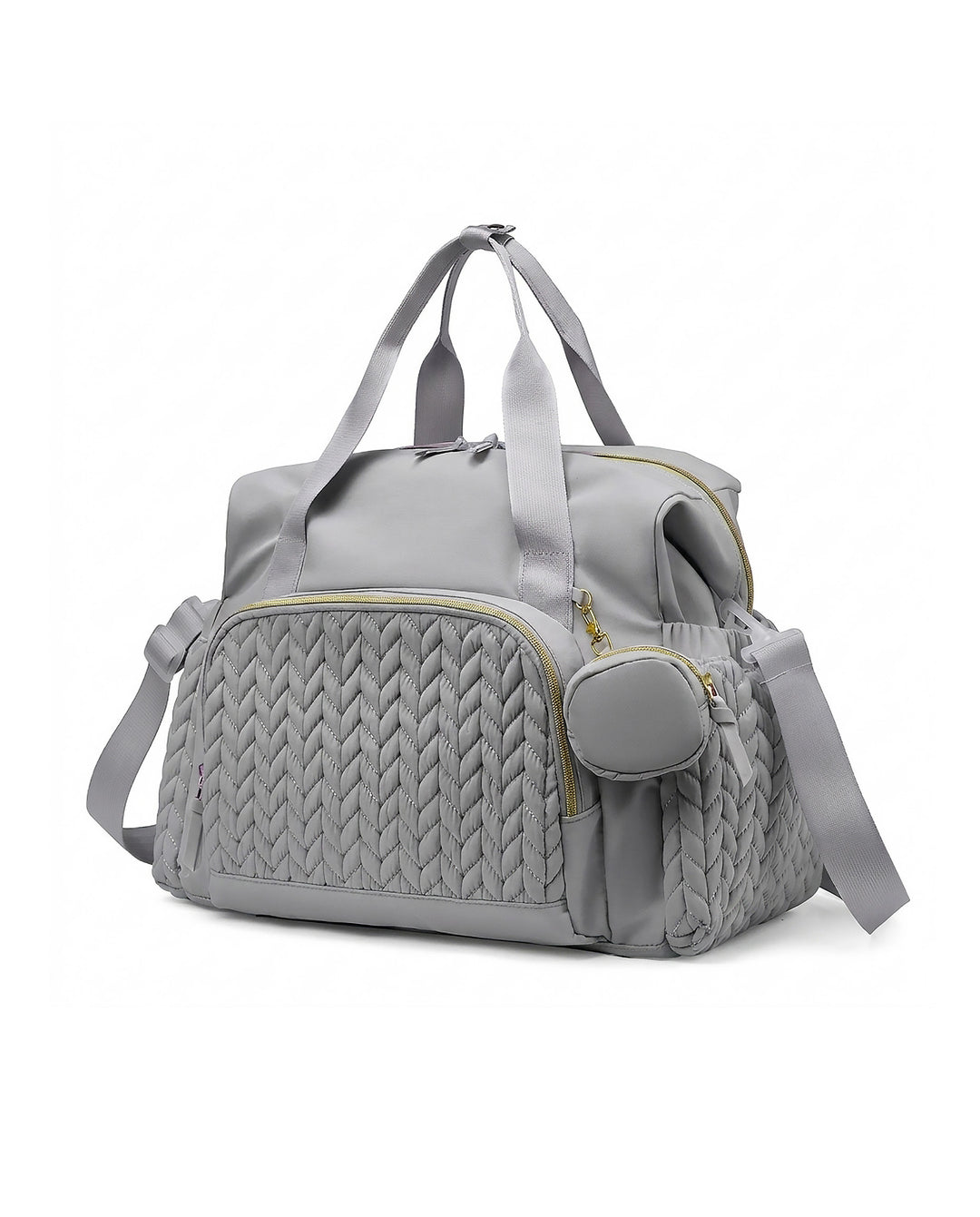 Grey Chevron Quilted Travel Duffle Bag With Mini Coin Purse