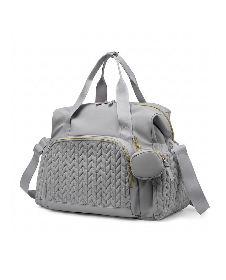 Grey Chevron Quilted Travel Duffle Bag With Mini Coin Purse