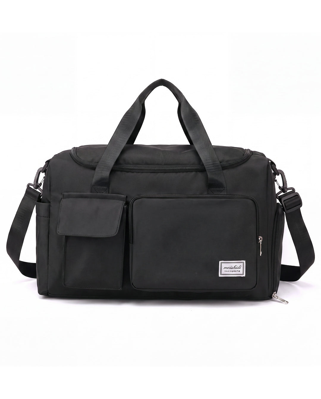 Black Multi Pocket Nylon Travel Duffle Gym Bag