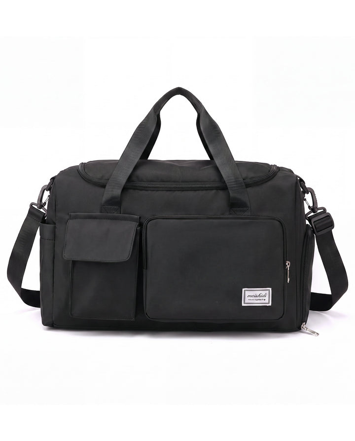 Black Multi Pocket Nylon Travel Duffle Gym Bag