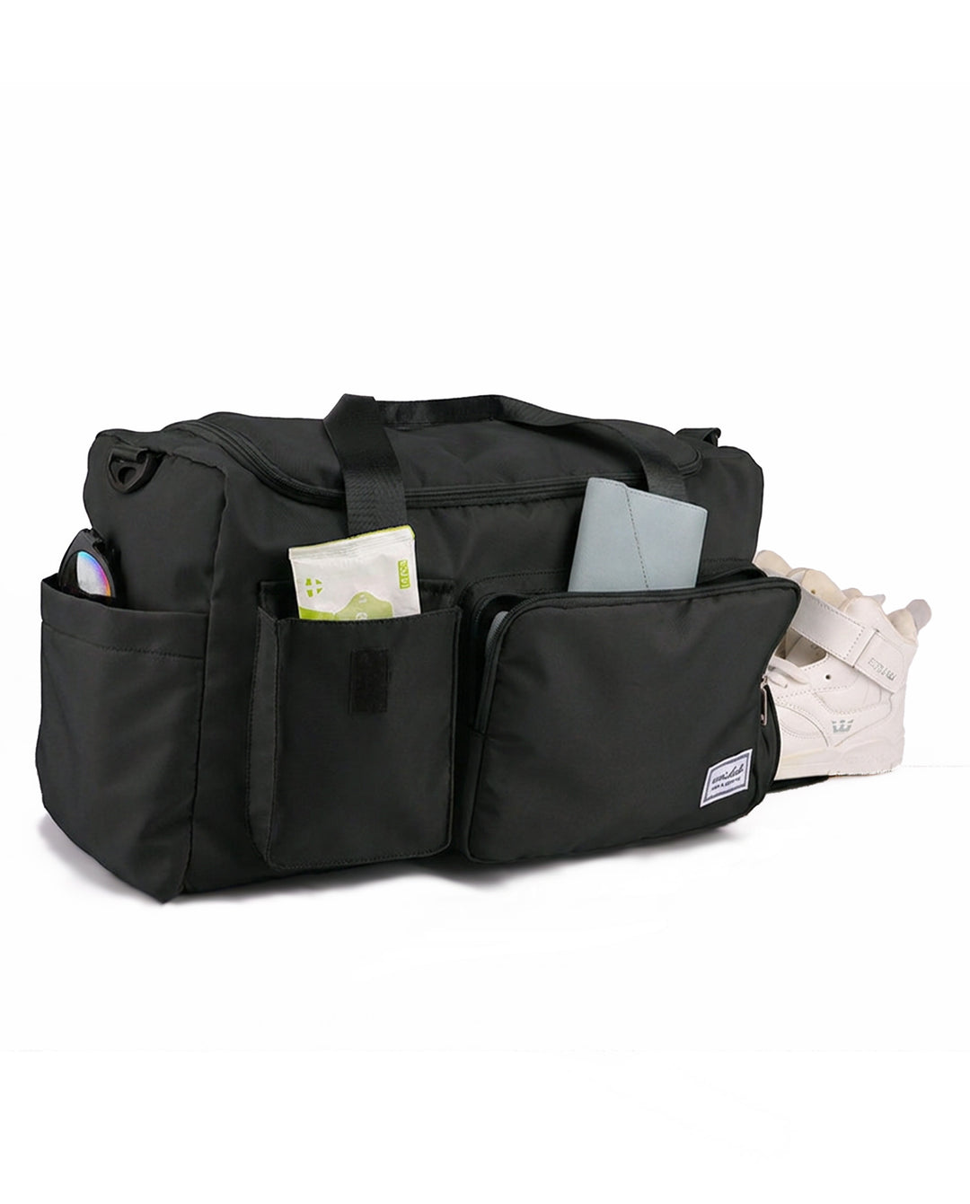 Black Multi Pocket Nylon Travel Duffle Gym Bag