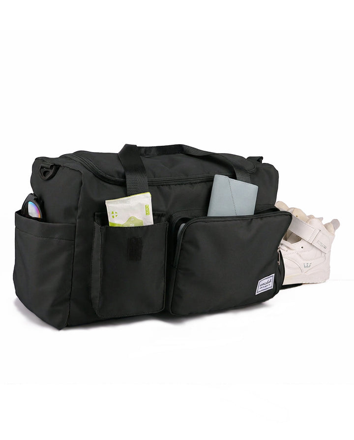 Black Multi Pocket Nylon Travel Duffle Gym Bag