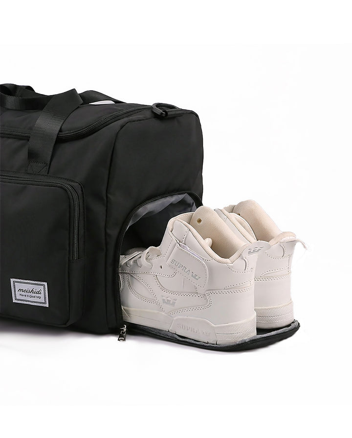 Black Multi Pocket Nylon Travel Duffle Gym Bag