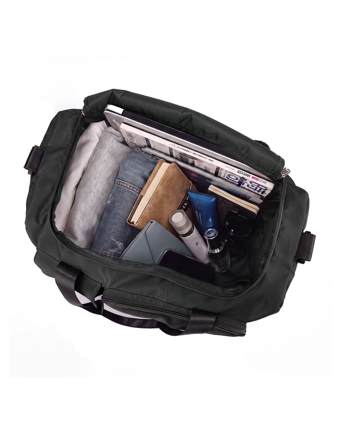 Black Multi Pocket Nylon Travel Duffle Gym Bag
