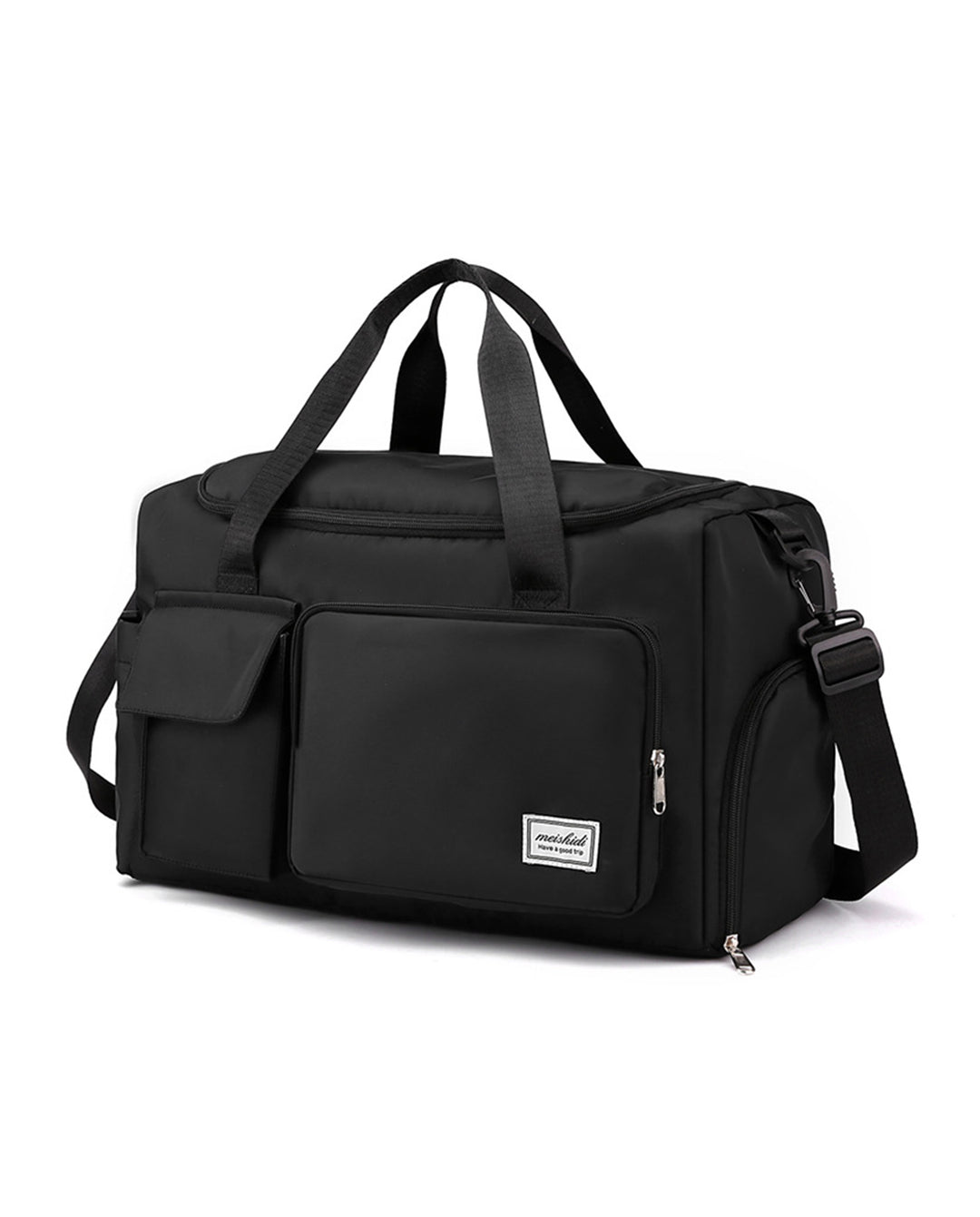 Black Multi Pocket Nylon Travel Duffle Gym Bag