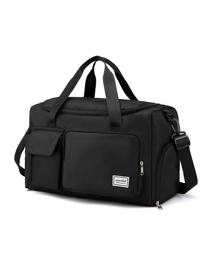 Black Multi Pocket Nylon Travel Duffle Gym Bag