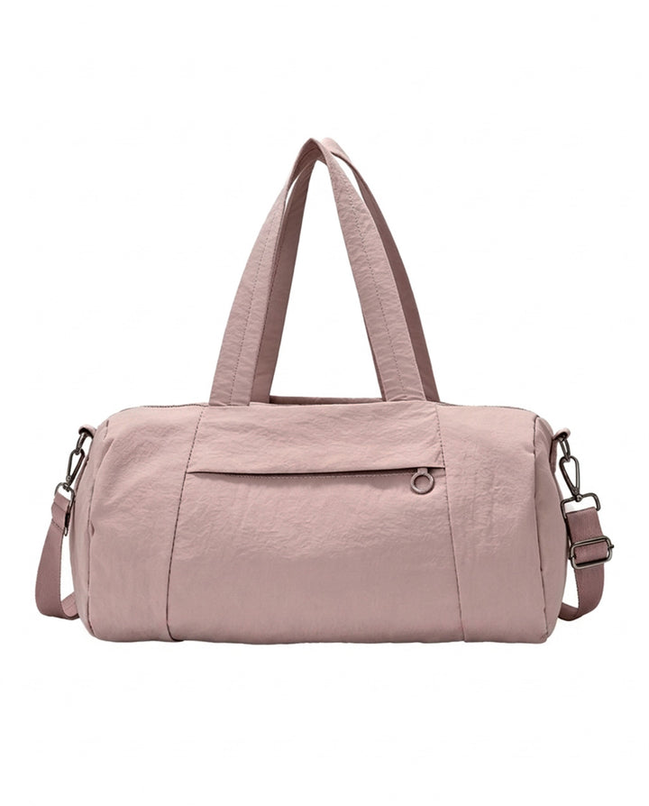 Dusty Pink Lightweight Nylon Cylinder Duffle Crossbody Gym Bag
