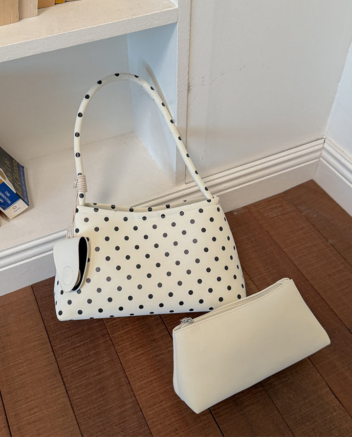 Off White Black Polka Dot Knotted Strap Shoulder Underarm Bag