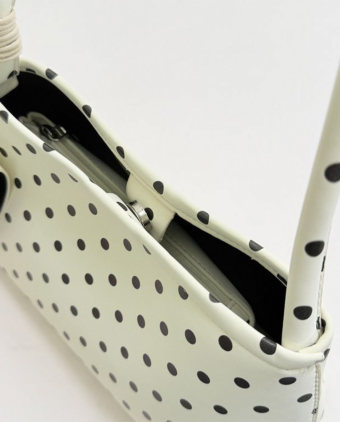 Off White Black Polka Dot Knotted Strap Shoulder Underarm Bag