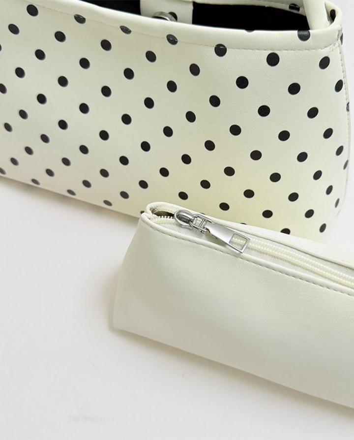 Off White Black Polka Dot Knotted Strap Shoulder Underarm Bag