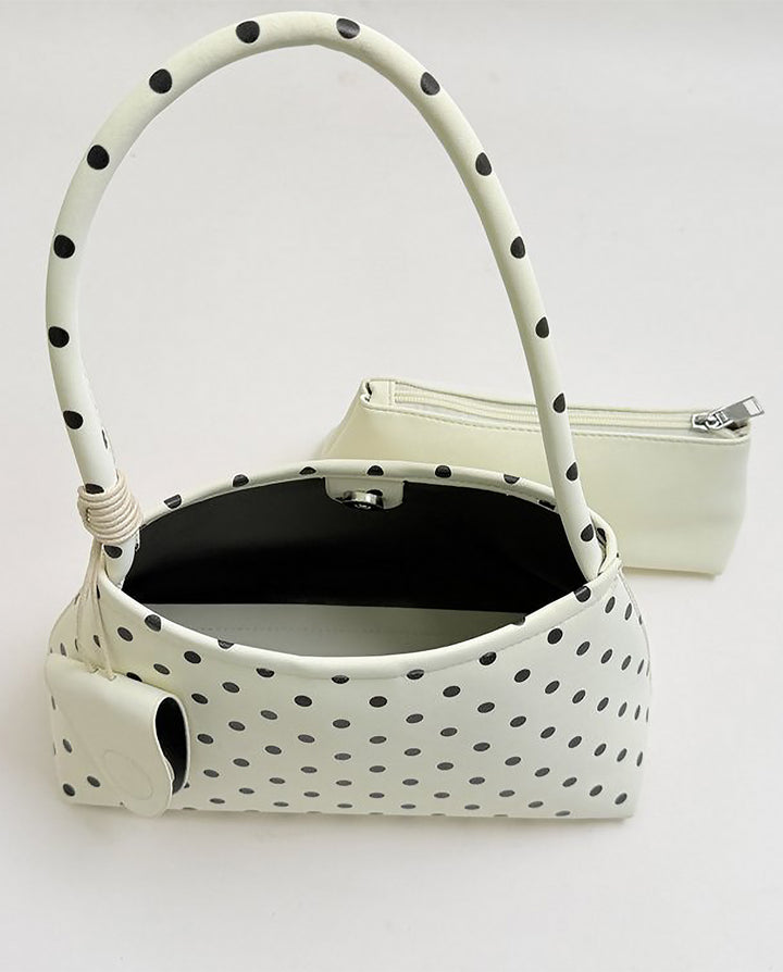 Off White Black Polka Dot Knotted Strap Shoulder Underarm Bag