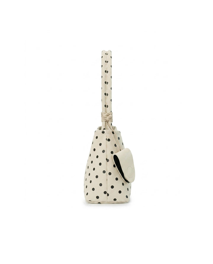 Off White Black Polka Dot Knotted Strap Shoulder Underarm Bag