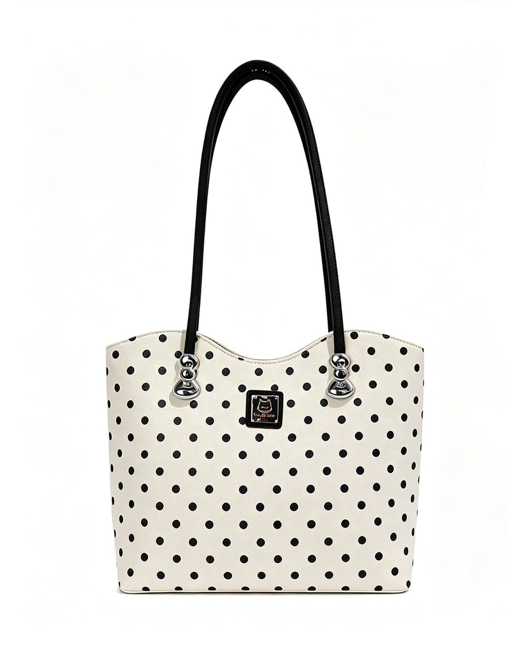 SOLACEWhite Black Polka Dot Large Capacity Tote Bag With Black Handles