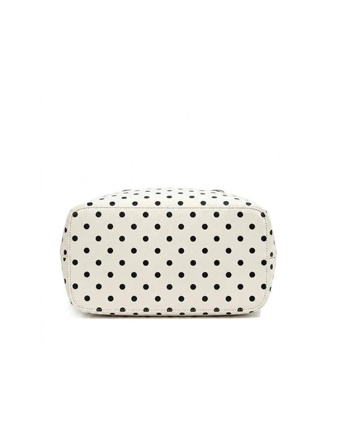 White Black Polka Dot Large Capacity Tote Bag With Black Handles