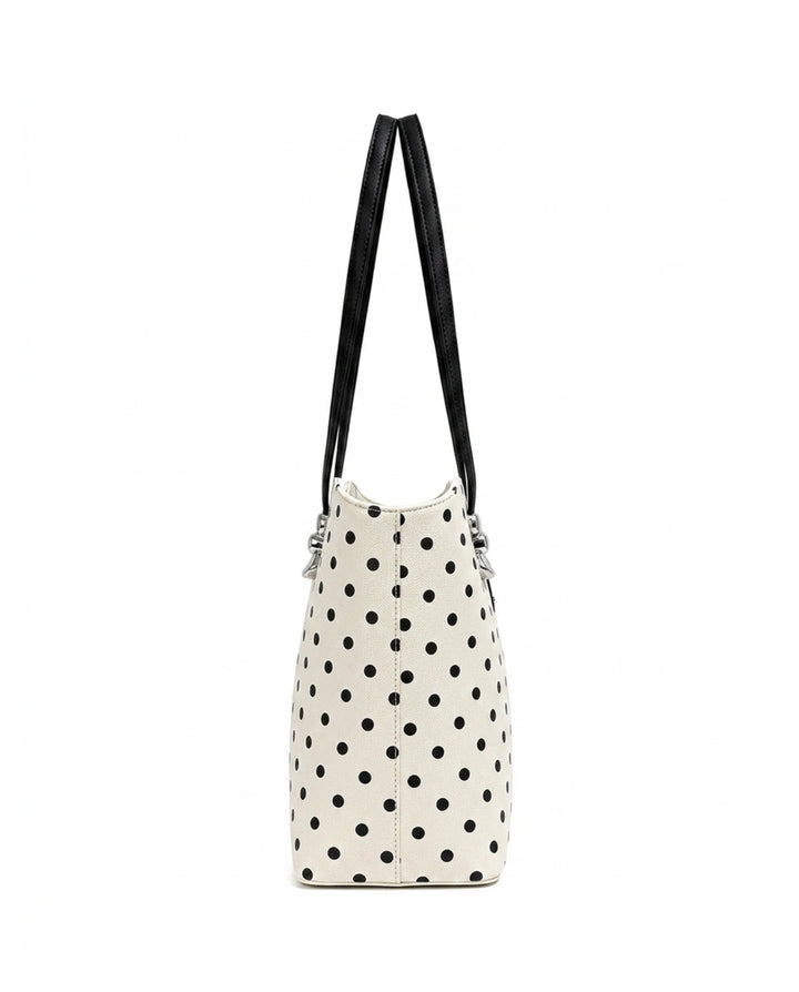 White Black Polka Dot Large Capacity Tote Bag With Black Handles