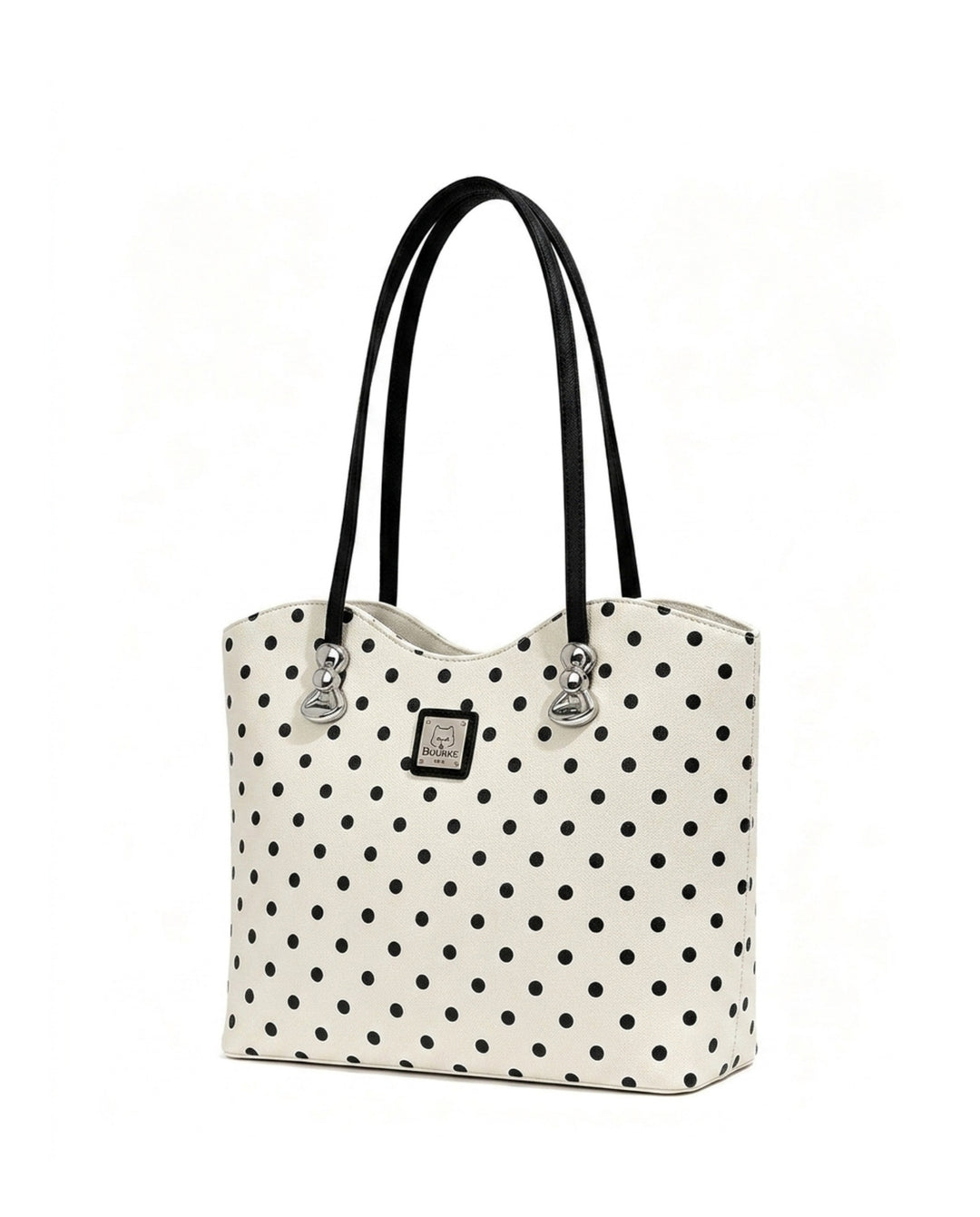 White Black Polka Dot Large Capacity Tote Bag With Black Handles