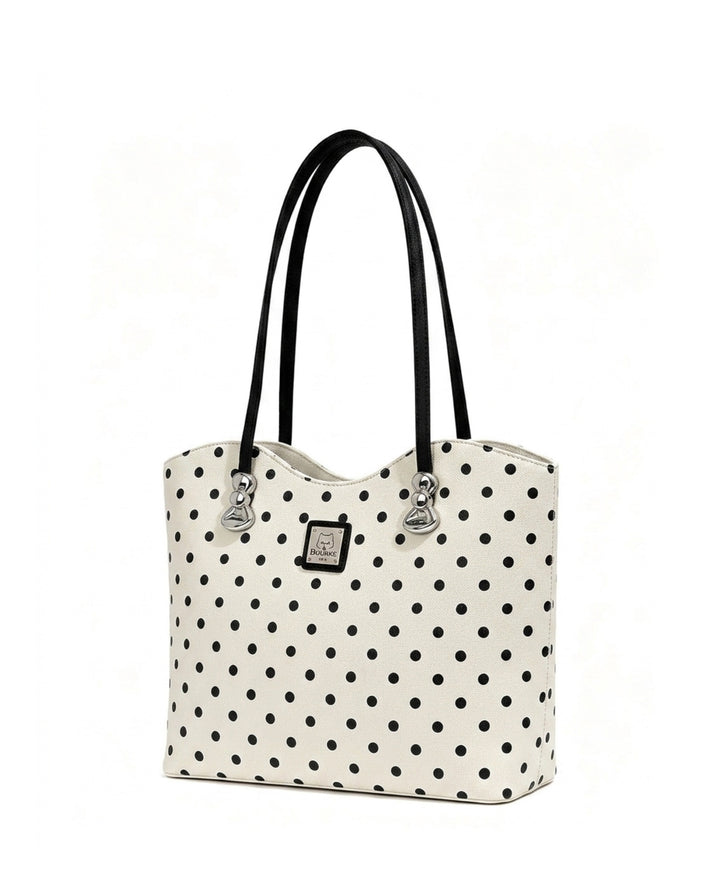 White Black Polka Dot Large Capacity Tote Bag With Black Handles