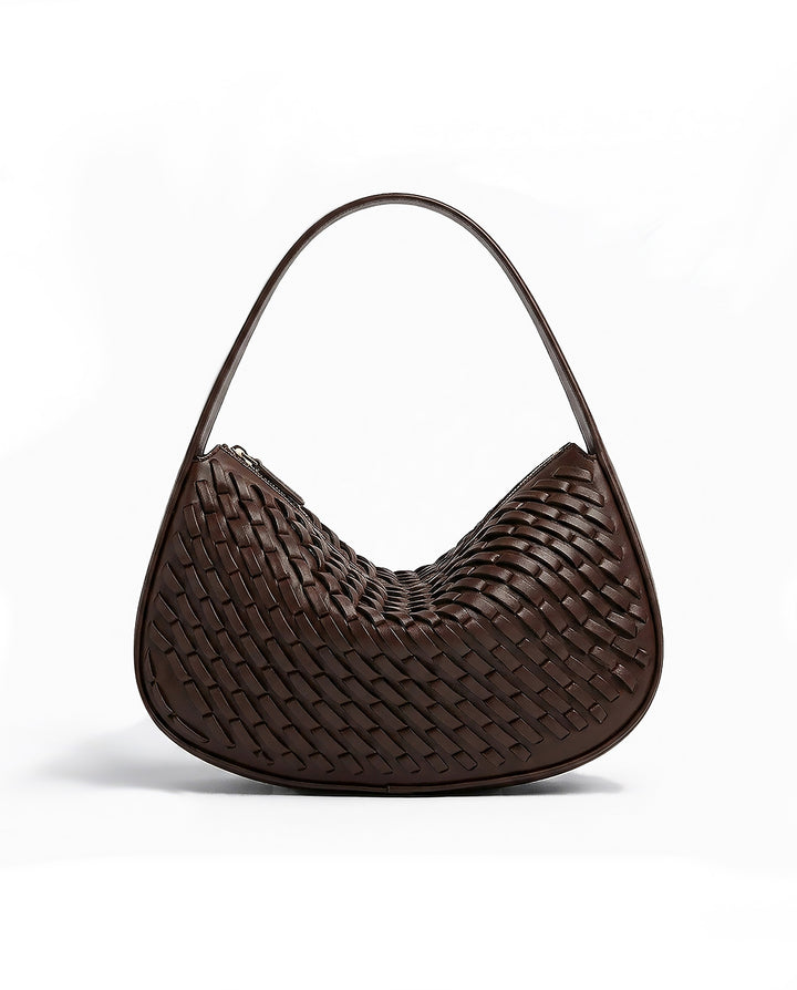 Dark Brown Woven Crescent Hobo Underarm Shoulder Bag