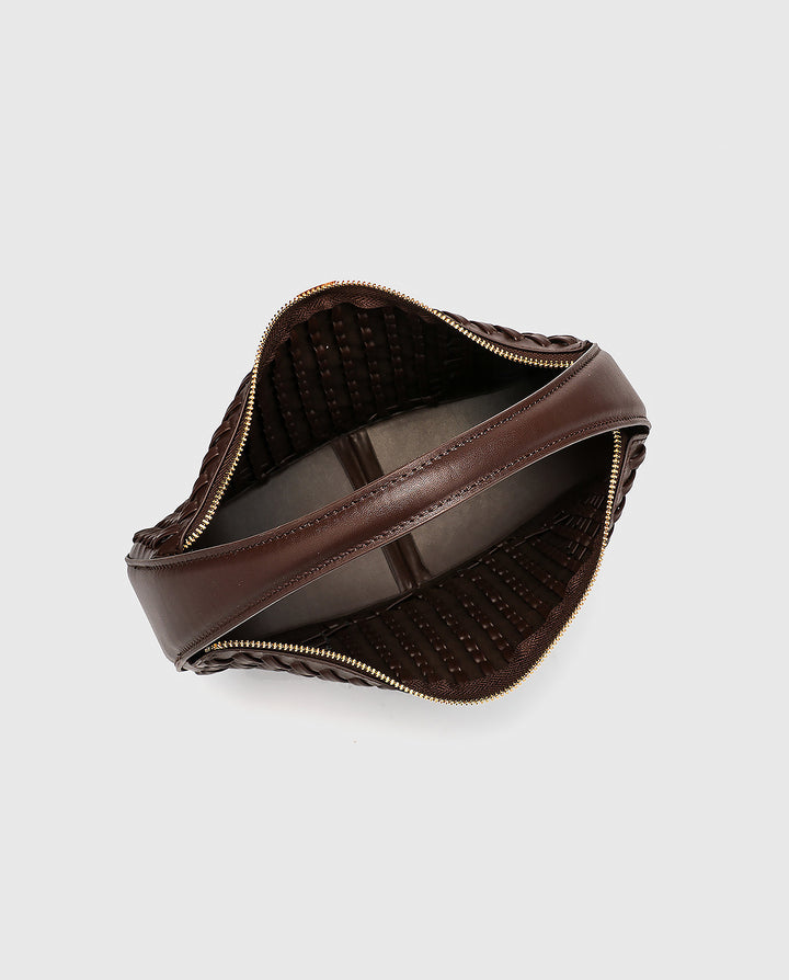 Dark Brown Woven Crescent Hobo Underarm Shoulder Bag