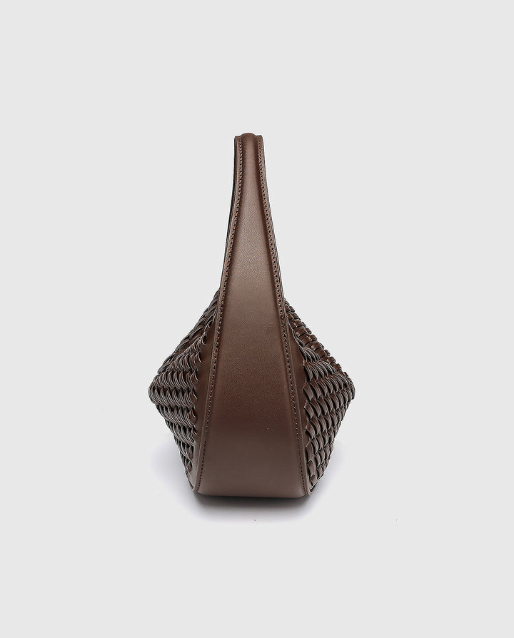 Dark Brown Woven Crescent Hobo Underarm Shoulder Bag