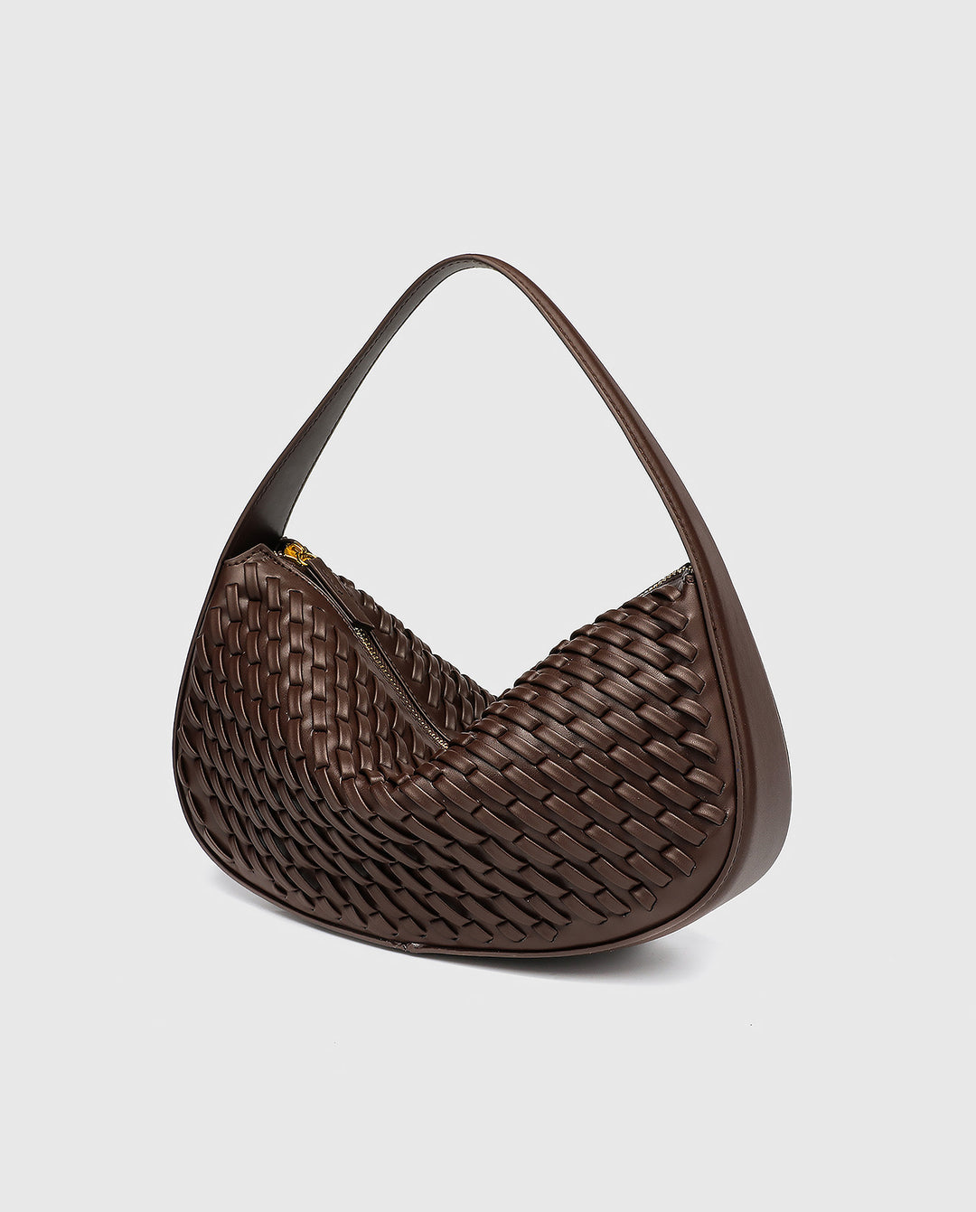 Dark Brown Woven Crescent Hobo Underarm Shoulder Bag